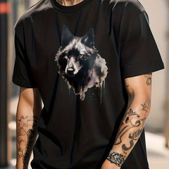 Cotton Wolf Painting Print Men's Graphic Crew Neck T-shirt