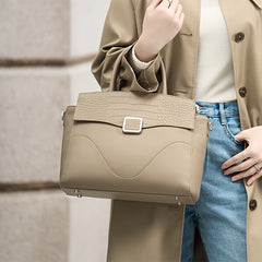 Vintage Leather Handbag for Women Gray Tote with Zipper Closure