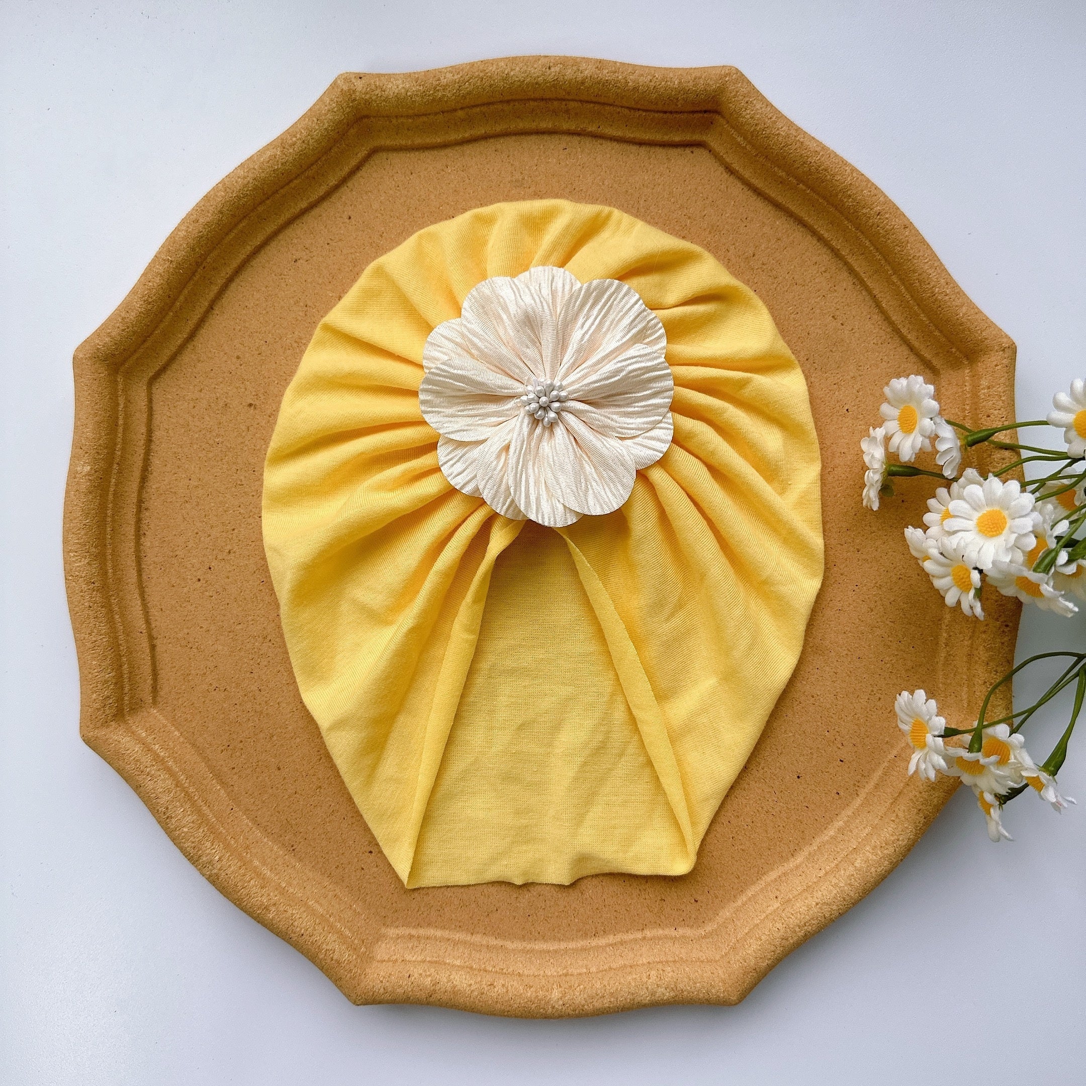 Baby Girls Soft Turban Head Wrap with Flowers - Breathable Hair Accessory