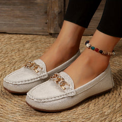 Women's Chain Decor Loafers Slip On Flat Shoes Lightweight Walking Shoes