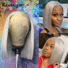 Silvery Gray 130 Density Straight 13 4 Lace Front Human Hair Wig