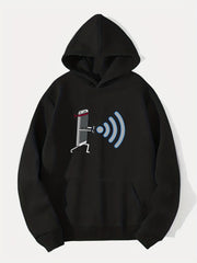 Comic Phone & WiFi Signal Print Hoodie Men's Graphic Pullover Hoodie