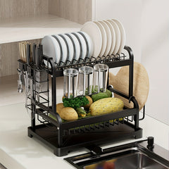 2 Tier Dish Drying Rack with Drain Hole & Utensil Holder
