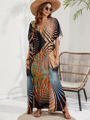 Boho Cover Up Plus Size Women's Batwing Sleeve V Neck Beach Cover Up Dress