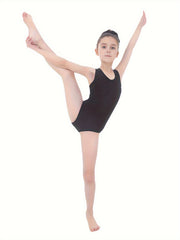 Solid Halter Neck Sleeveless Gymnastics Romper Girls Leotard