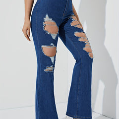 Destroyed Legs Stretchy Bootcut Jeans High Waist Distressed Ripped Flare