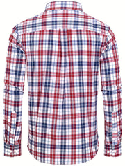 Men's Plaid Graphic Shirt Casual Cotton Lapel Button Down Long Sleeve Shirt