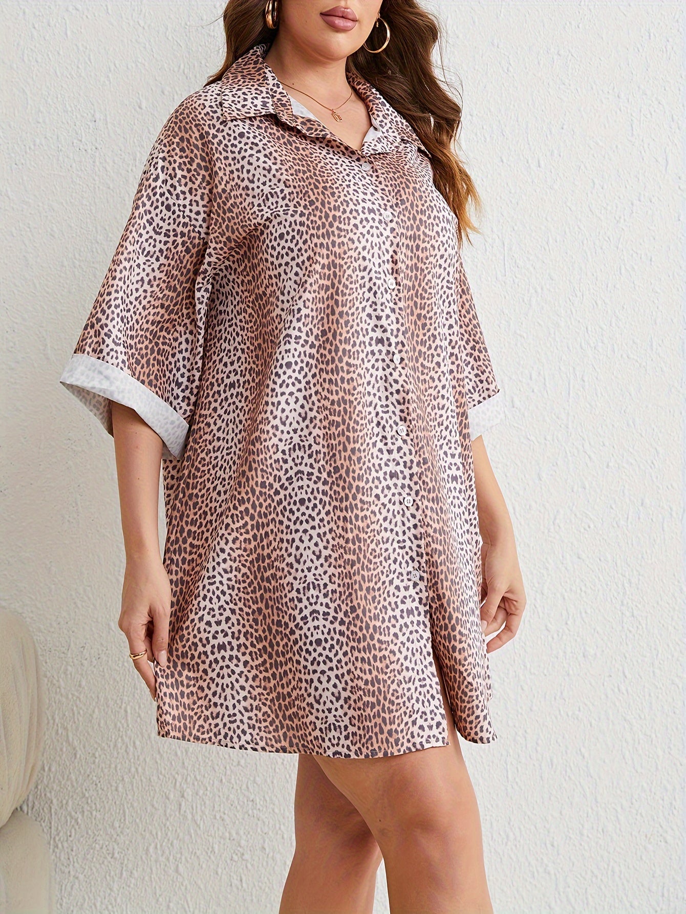 Leopard Print Button Up Oversized Blouse