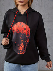 Skull Print Hoodie Long Sleeve Drawstring Hoodies Women's Clothing