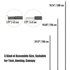 Adjustable Steel Poles Rods for Camping Tarps Shelter
