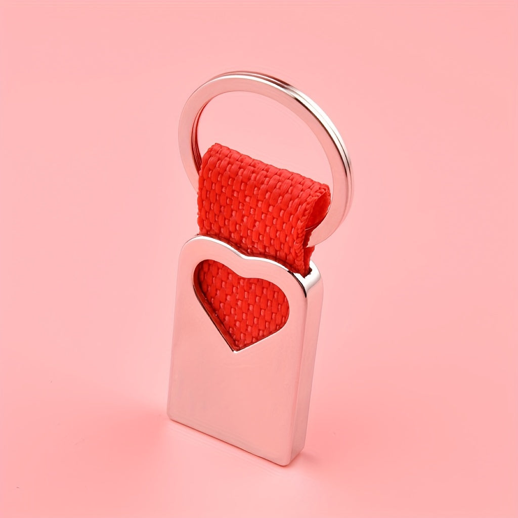 Heart Shape Metal Keychain with Woven Tape - Creative Keychain