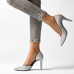 Women's Glitter High Heel Dress Pumps Faux Leather Shoes