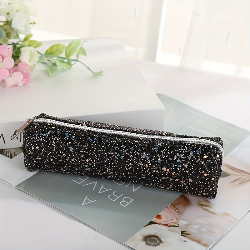 Sparkling Pencil Case Storage Bag Minimalist Cylinder Design