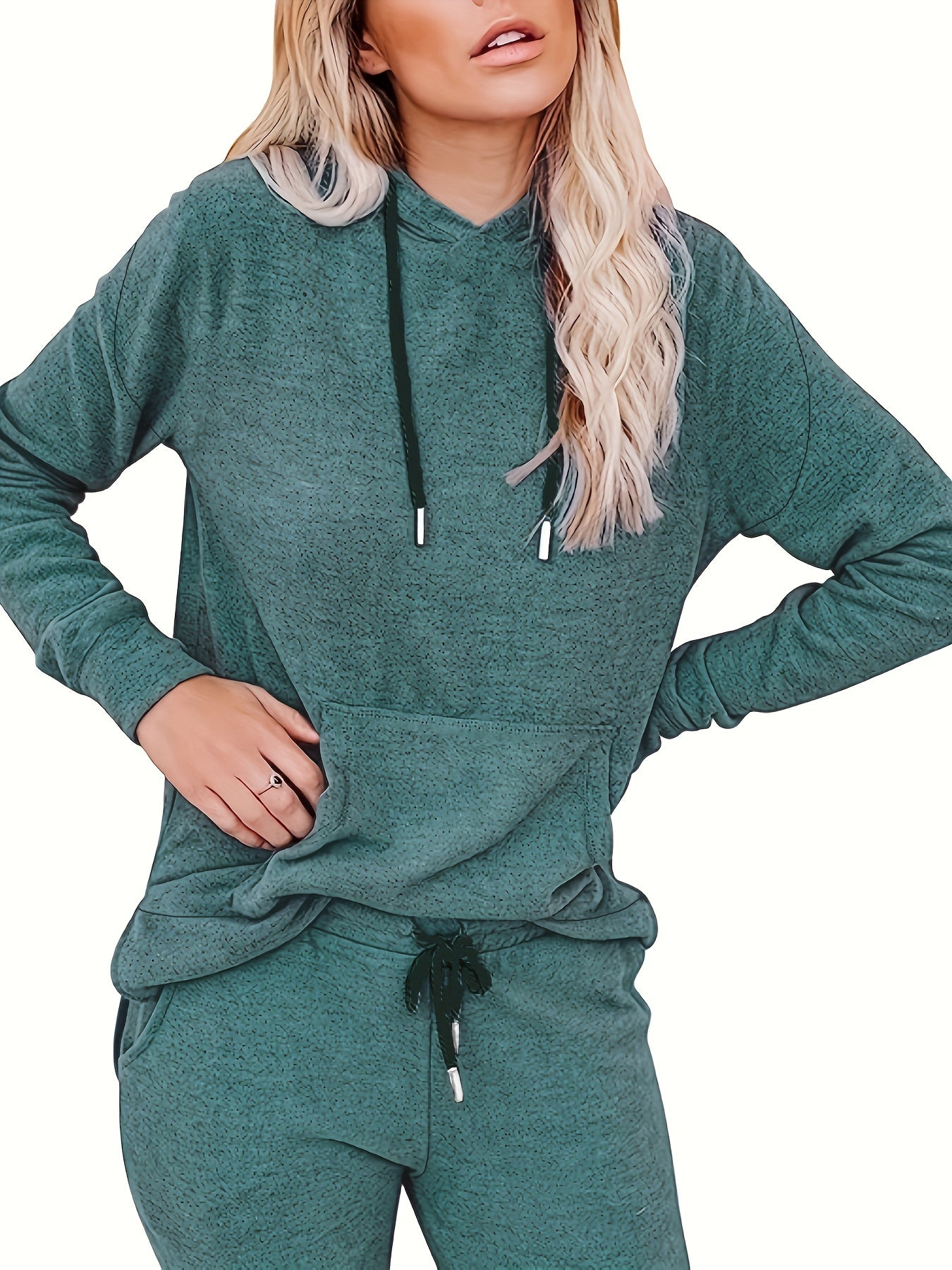 Solid Hoodie & Joggers Two Piece Set with Pockets