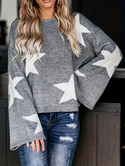 Star Print Bell Sleeve Knit Top