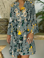 Floral Print Bell Sleeve Smock Dress