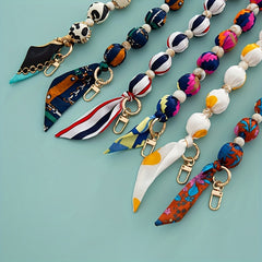 Silk Scarf Bead Bag Chain for Women's Handbag