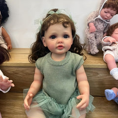 22 Inch Reborn Baby Dolls Lifelike Newborn Doll Curly Hair Full Vinyl Girl Doll