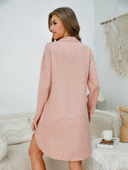 Polka Dot Long Sleeve NightDress Lapel Buttons Pajama Dress