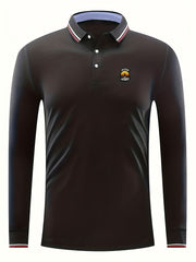 Symbol Print Men's Casual Button Up Long Sleeve Lightweight Polo Shirt
