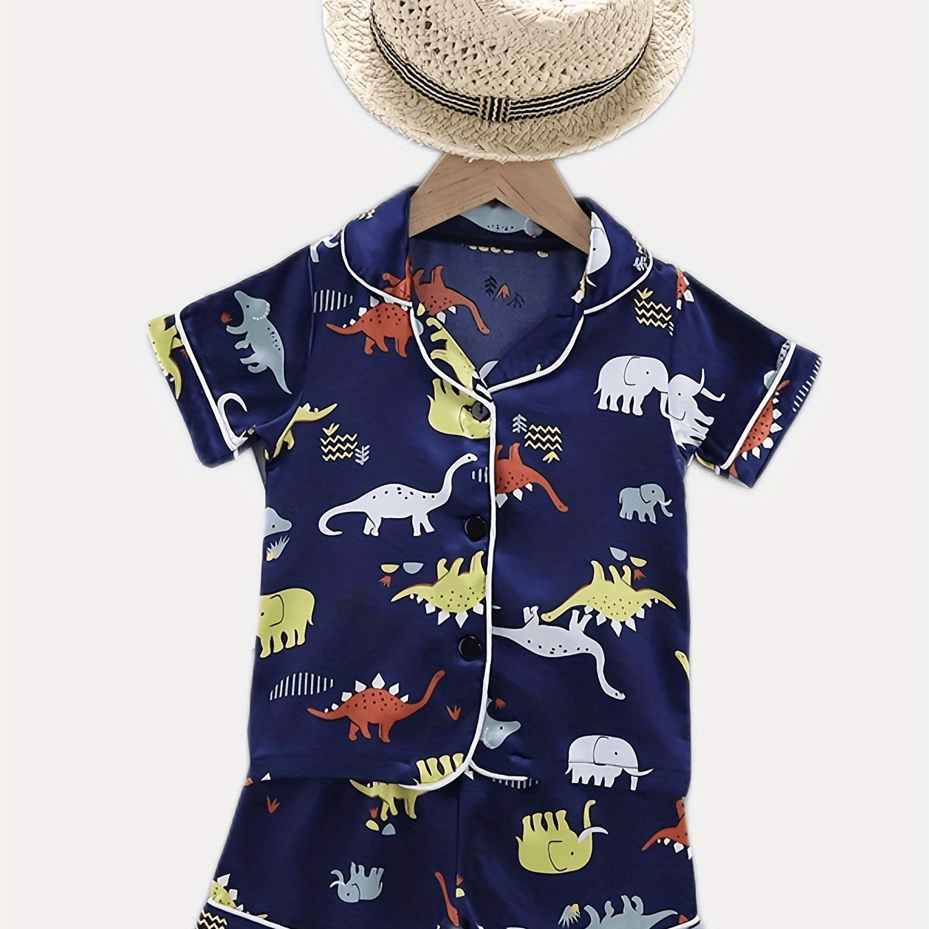 Boys Dinosaur Pajama Set Short Sleeves & Bottoms Cozy Homewear