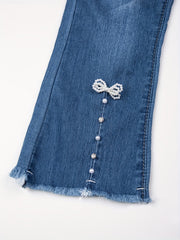 Girls' Flared Jeans With Bow Decor