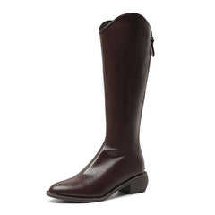 Women's Knee High Zipper Boots Chunky Heel Booties