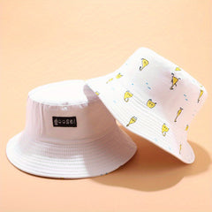 Goose Print Reversible Bucket Hat Sunscreen Fisherman Cap