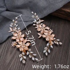 2Pcs Set Golden Leaf Faux Pearl Hair Clips Women Wedding Hair Accessories