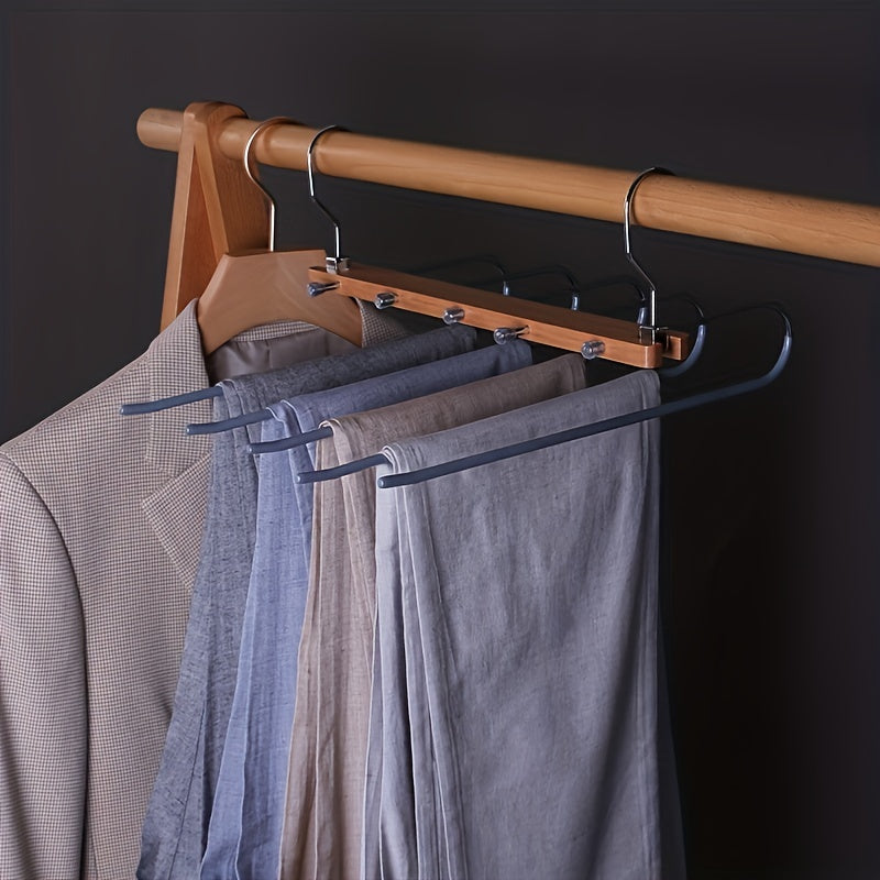 5 in 1 Folding Pants Hanger Solid Wood And Metal Pants Clip