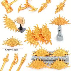 8pcs Golden Weapon Set Toy Accessories Golden Hammer Peacock Fan Boomerang