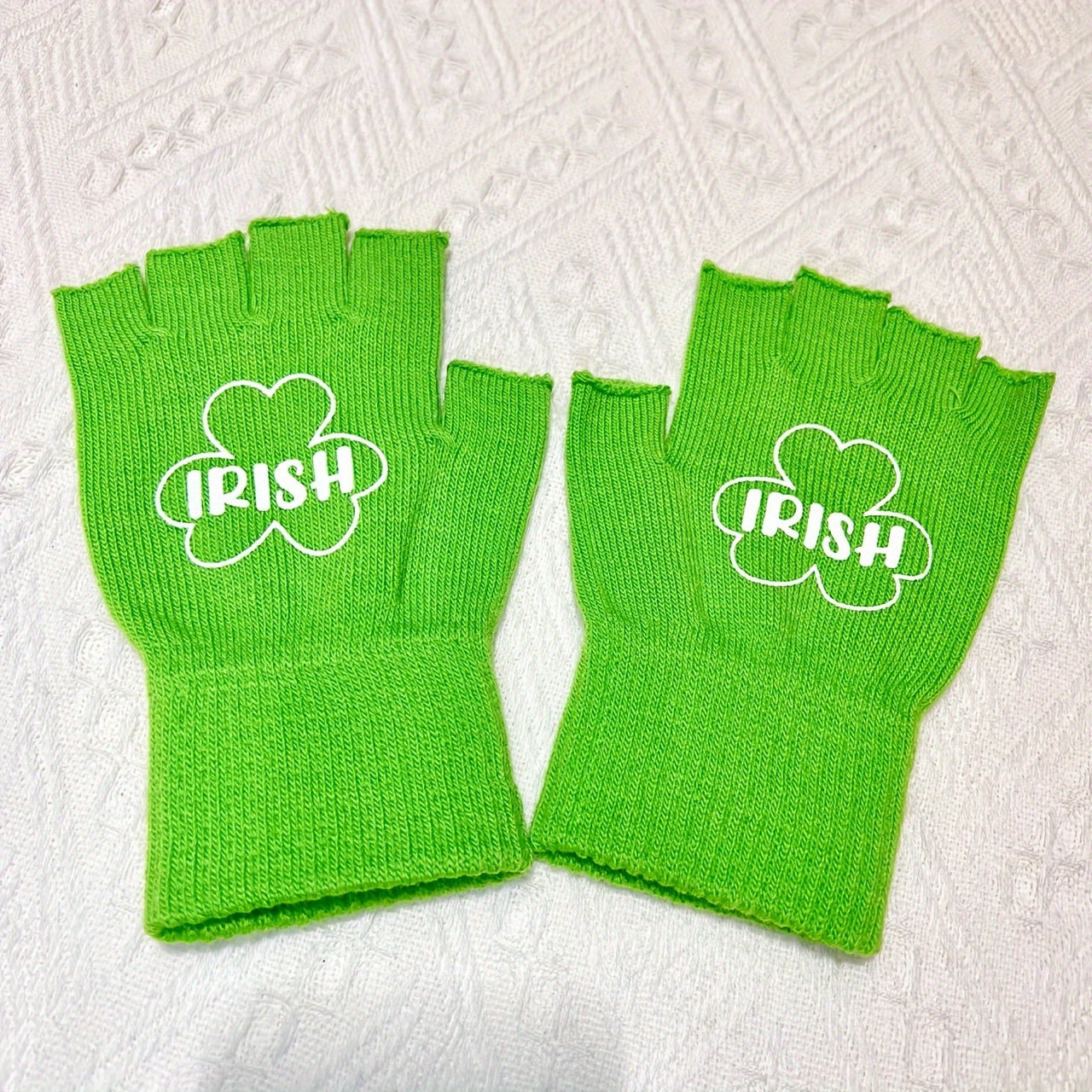 Green Four Leaf Clover Half Finger Outdoor Sports Gloves