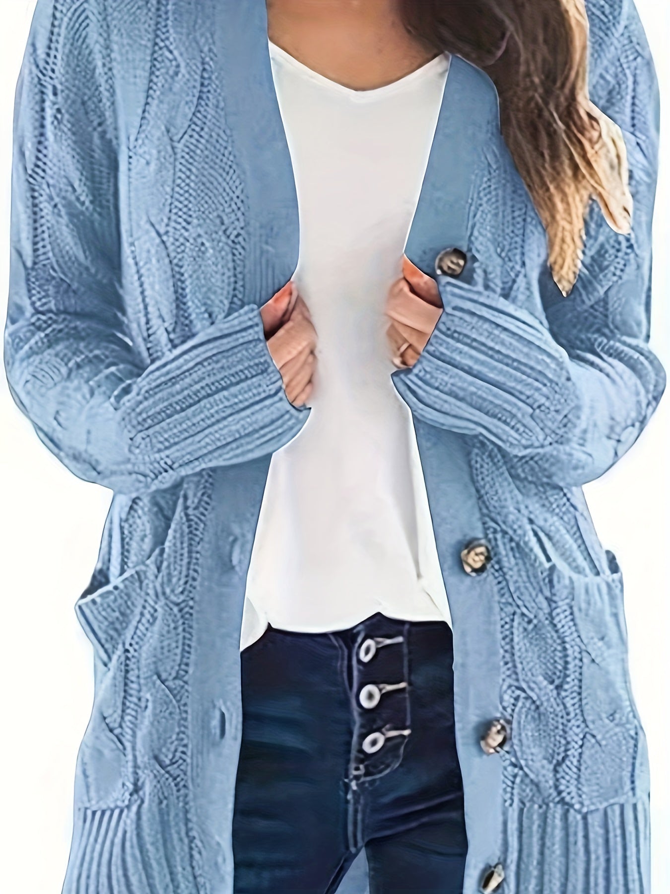 Cable Knit Button Up Cardigan with Pockets