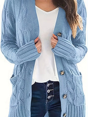 Cable Knit Button Up Cardigan with Pockets