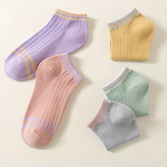 5 Pairs Women's Striped Ankle Socks Low Cut Soft Lightweight Stockings