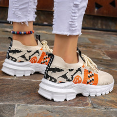 Funny Pumpkin Print Mesh Sports Shoes Lightweight Travel Shoes