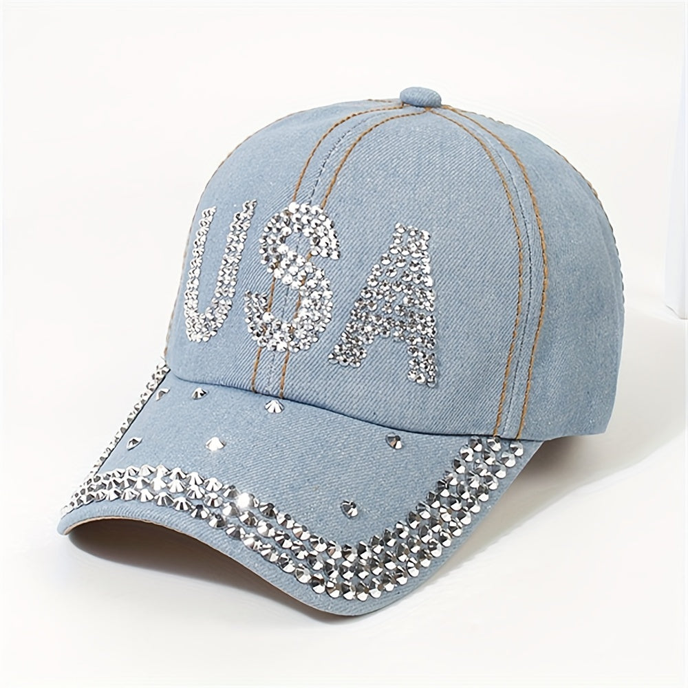 Rhinestone Baseball Cap Distressed Sports Hat Adjustable Lightweight Dad Hats
