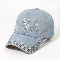 Rhinestone Baseball Cap Distressed Sports Hat Adjustable Lightweight Dad Hats