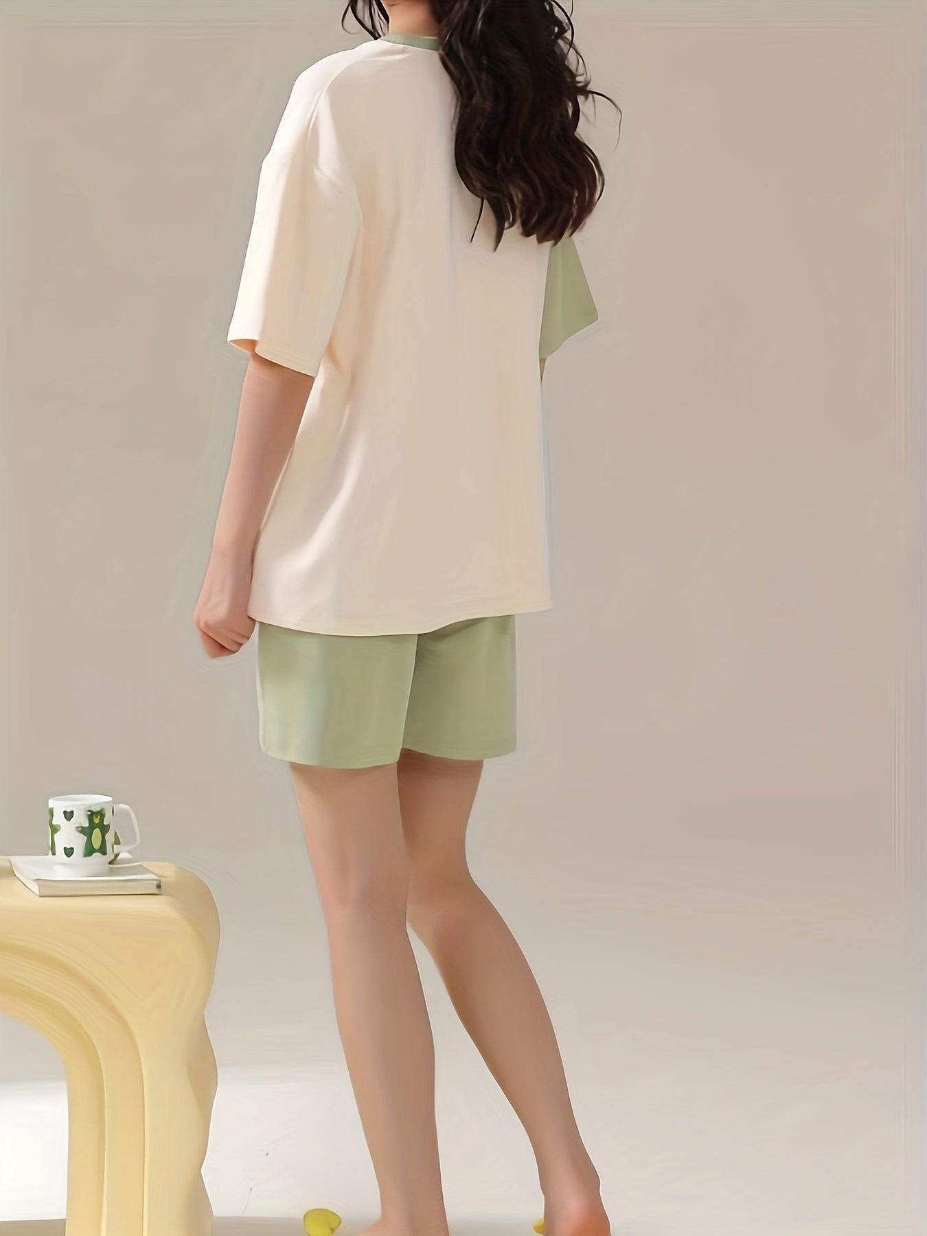 Cartoon Print Pajama Set Short Sleeve Top & Shorts