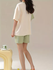 Cartoon Print Pajama Set Short Sleeve Top & Shorts