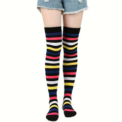 Rainbow Striped Thigh High Socks Over The Knee Stockings