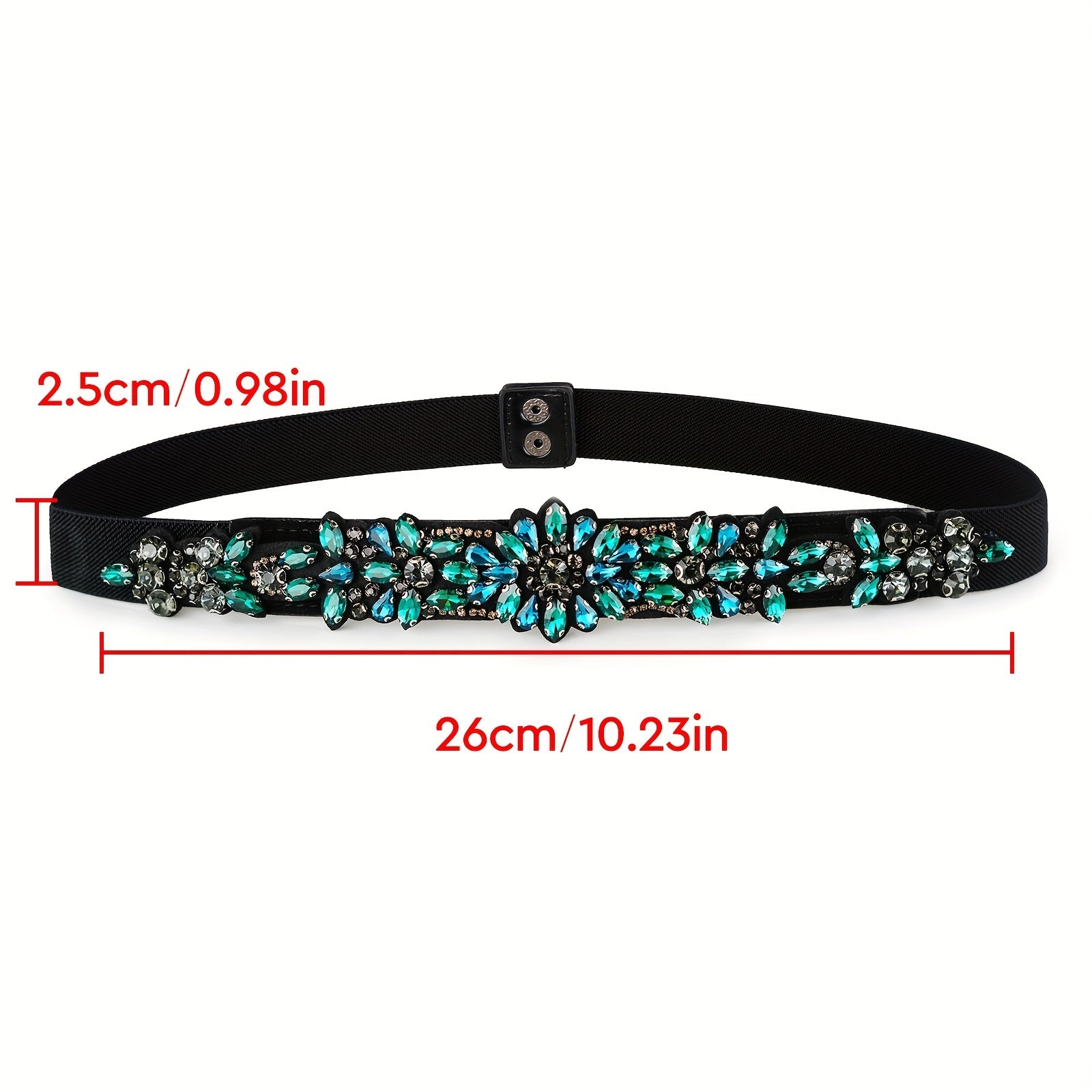 Green Rhinestone Elastic Waistband Vintage Belts Women's Dress Coat Girdle