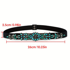 Green Rhinestone Elastic Waistband Vintage Belts Women's Dress Coat Girdle