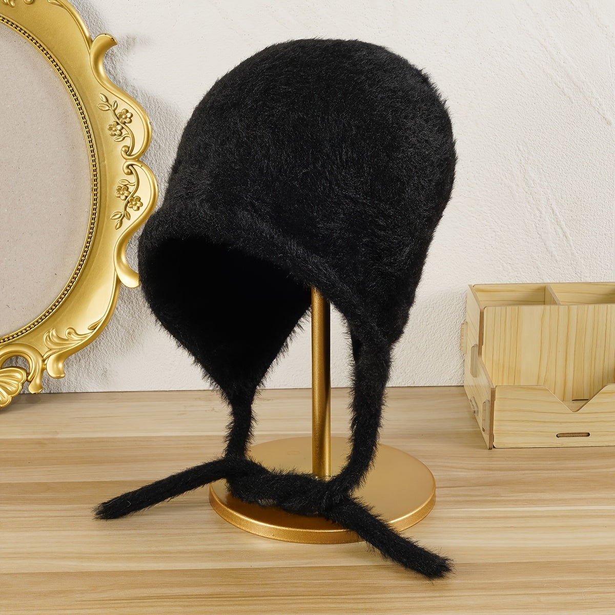 Velvet Straps Bucket Hat Winter Warm Ear Protection Woolen Hat