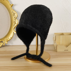 Velvet Straps Bucket Hat Winter Warm Ear Protection Woolen Hat
