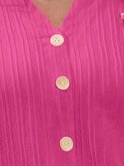 Solid Ribbed Button Up V Neck Blouse