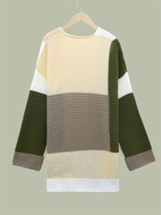 Colorblock Ribbed Long Sleeve Open Front Cardigan