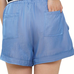 Tie Front Dual Pockets Loose Shorts for Women