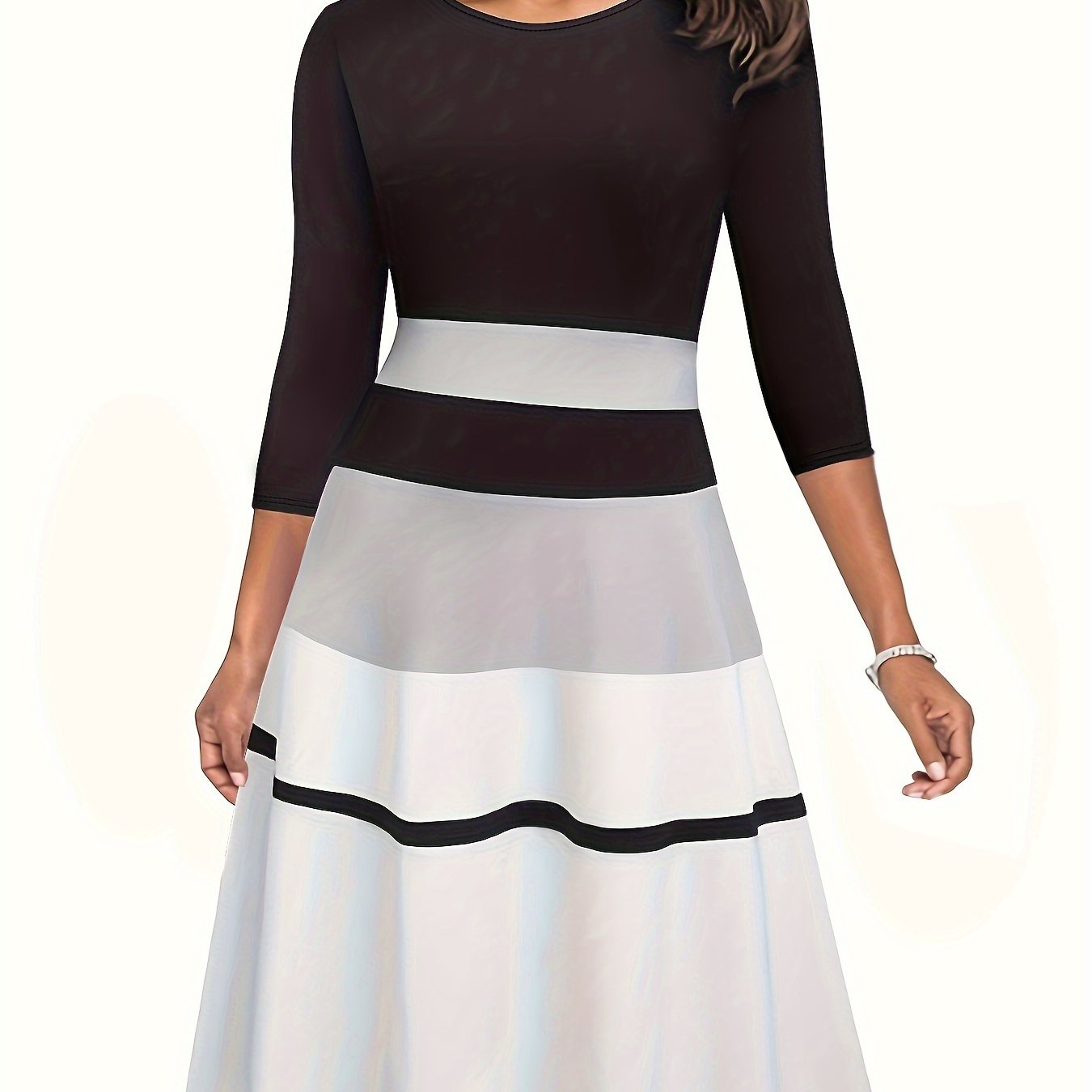 Colorblock Stripe Print Half Sleeve Dress