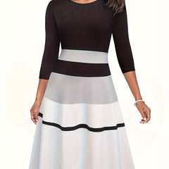 Colorblock Stripe Print Half Sleeve Dress